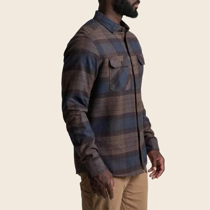 Man wearing a plaid shirt on a white background