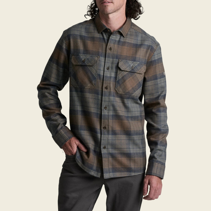 Man wearing a plaid shirt on a white background