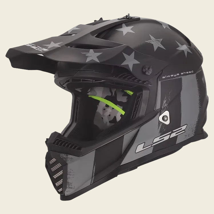 LS2 Gate Youth ATV Helmet in Black and gray with stars and stripes
