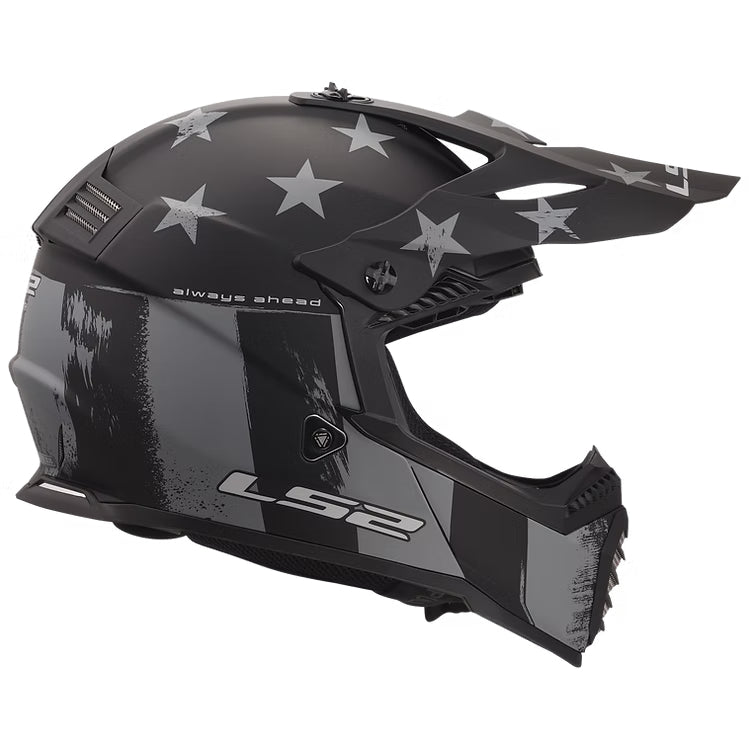 LS2 Gate Youth ATV Helmet in Black and gray with stars and stripes
