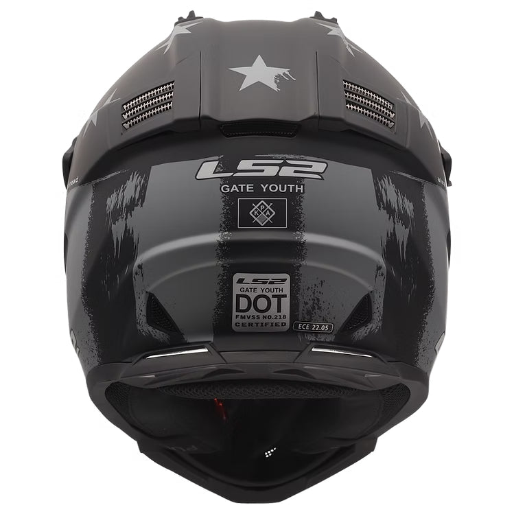 LS2 Gate Youth ATV Helmet in Black and gray with stars and stripes
