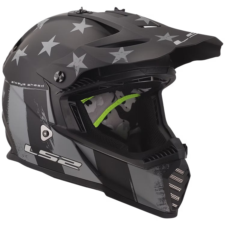 LS2 Gate Youth ATV Helmet in Black and gray with stars and stripes

