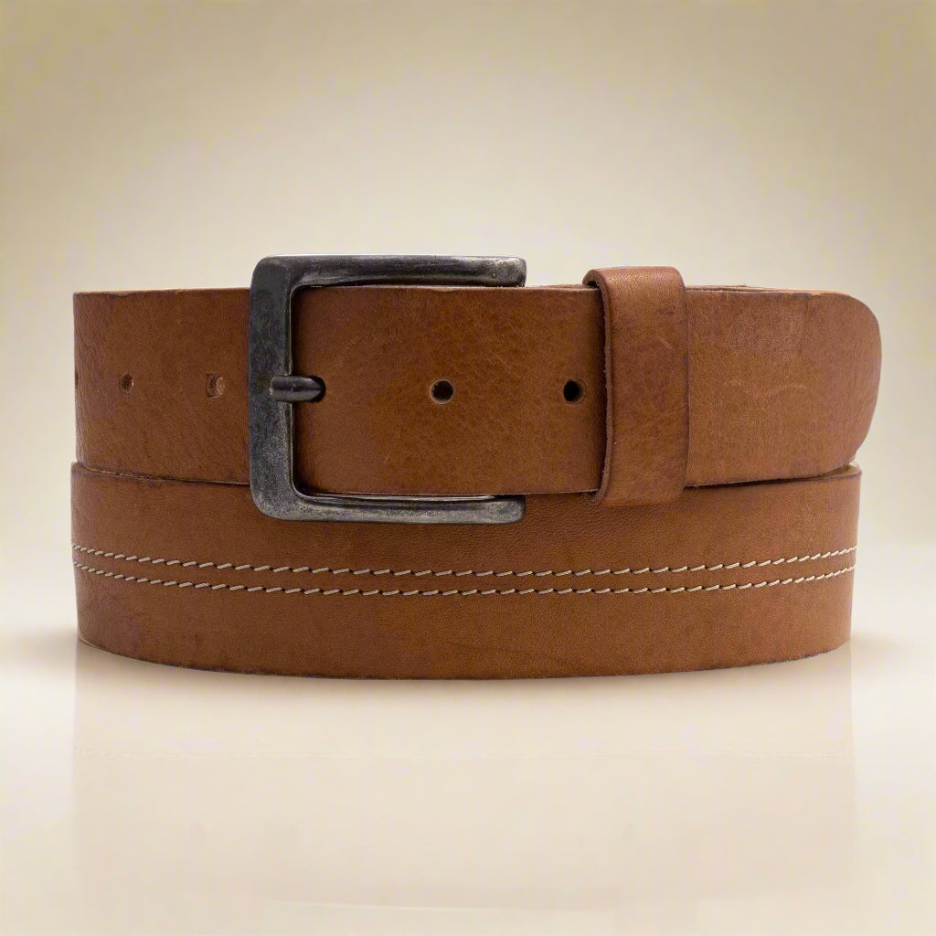 Aren | Men’s Handcrafted Leather Belt with Center Stitch | Camel