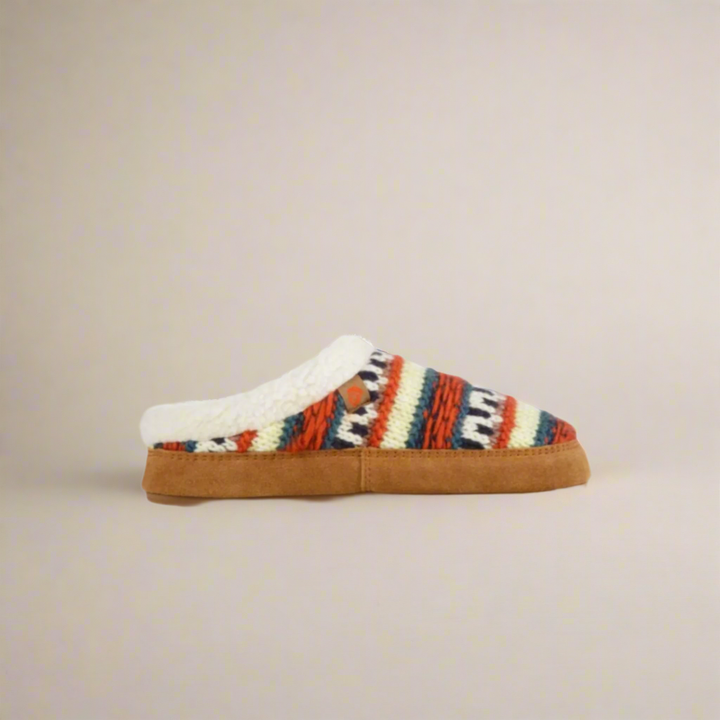 Acorn Fairisle Hoodback Slippers Sunset Red