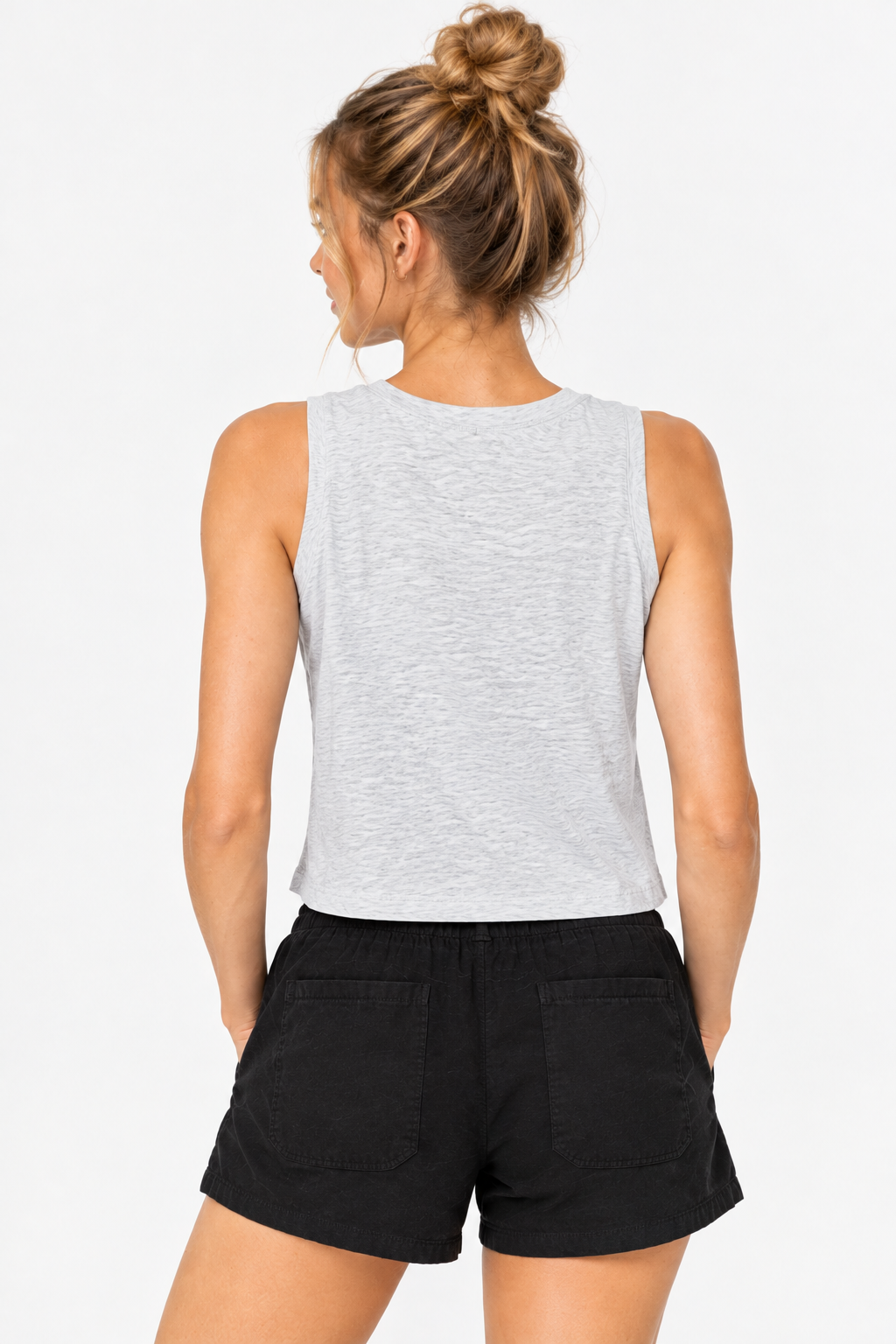 Tasc Nola Crop Tank | Light Gray Ripple