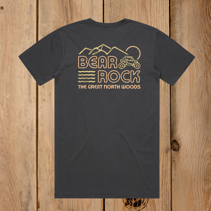 Bear Rock Premium Northern Lights Stencil Tee Back Faded Black