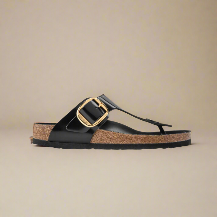 Birkenstock Gizeh Big Buckle Slide Sandal High Shine Black