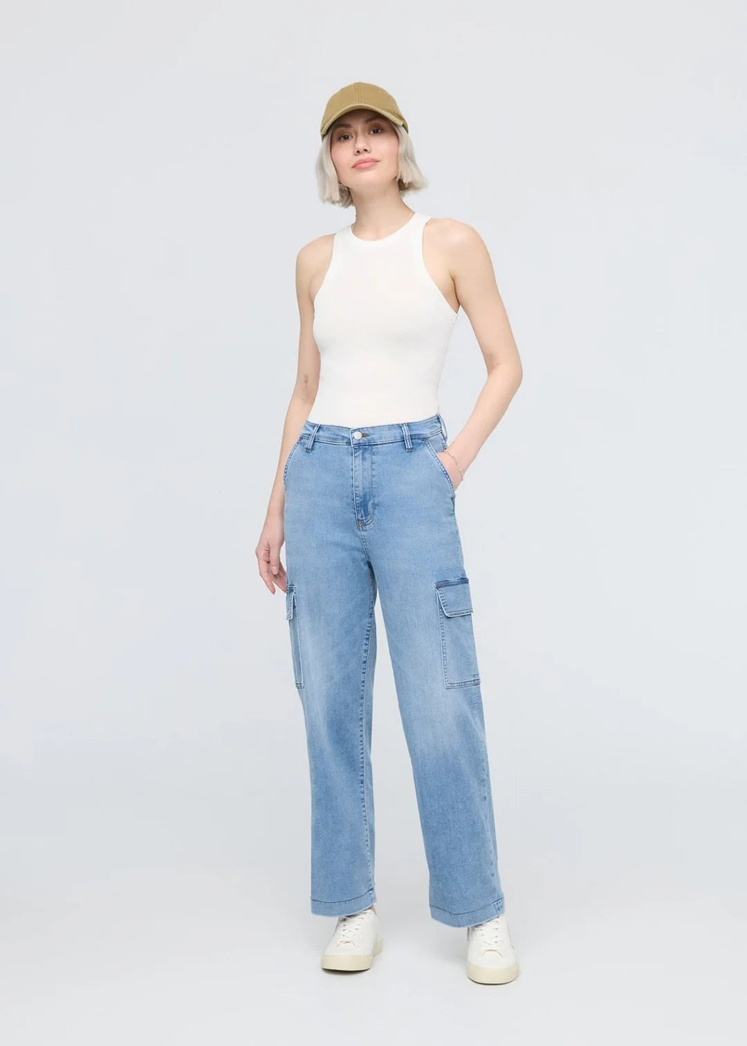 Duer Performance Denim Lite High Rise Cargo | Pacific