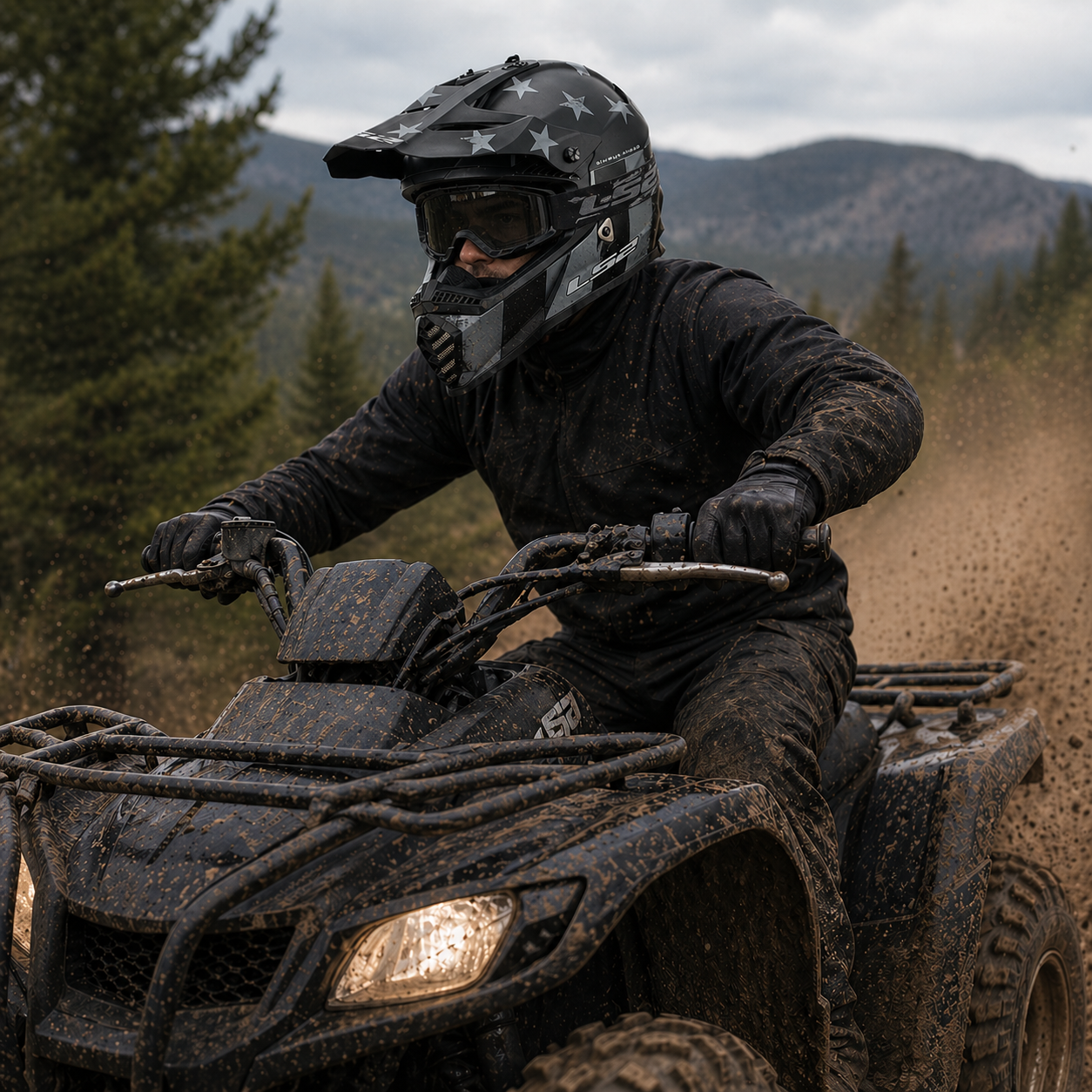 Man riding ATV in mud 