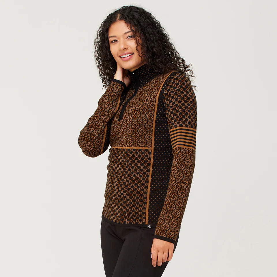 Krimson Klover Pow 100% Merino Zip Neck Sweater Pecan