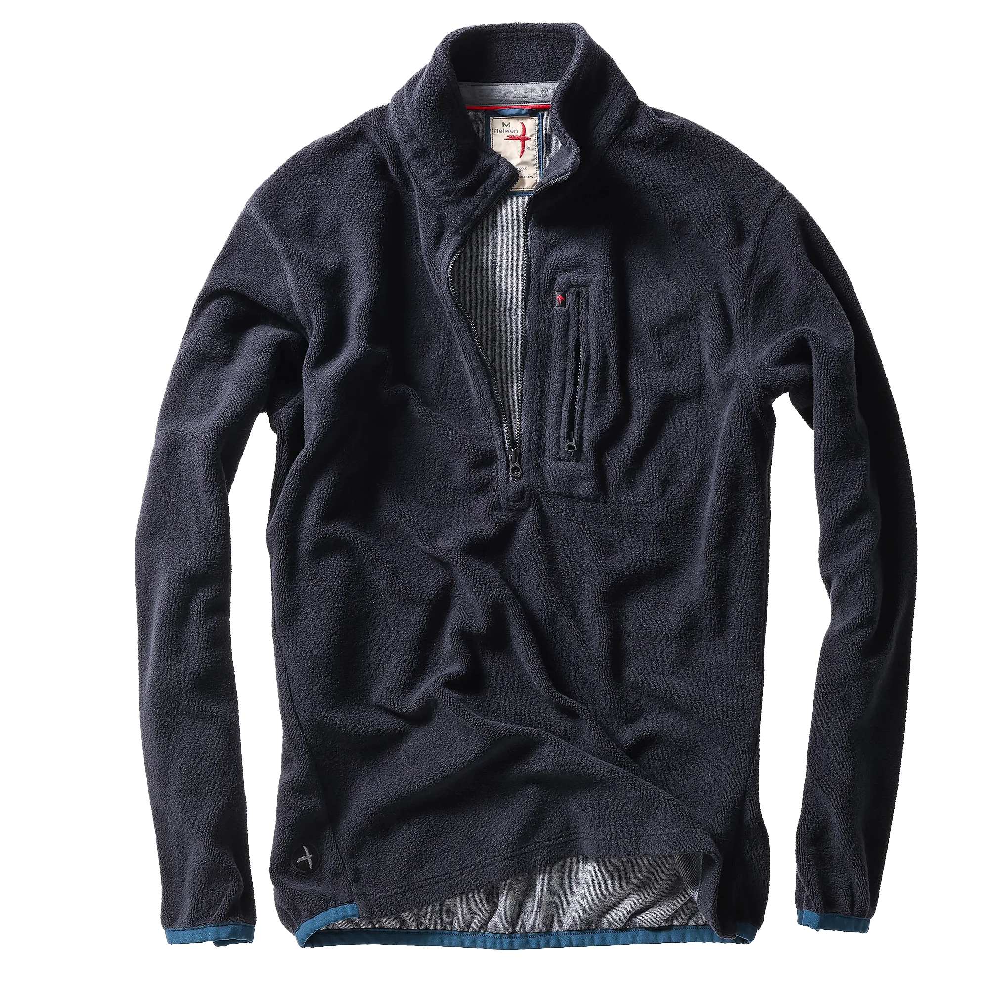 Dark gray fleece pullover with a quarter-zip design on a white background