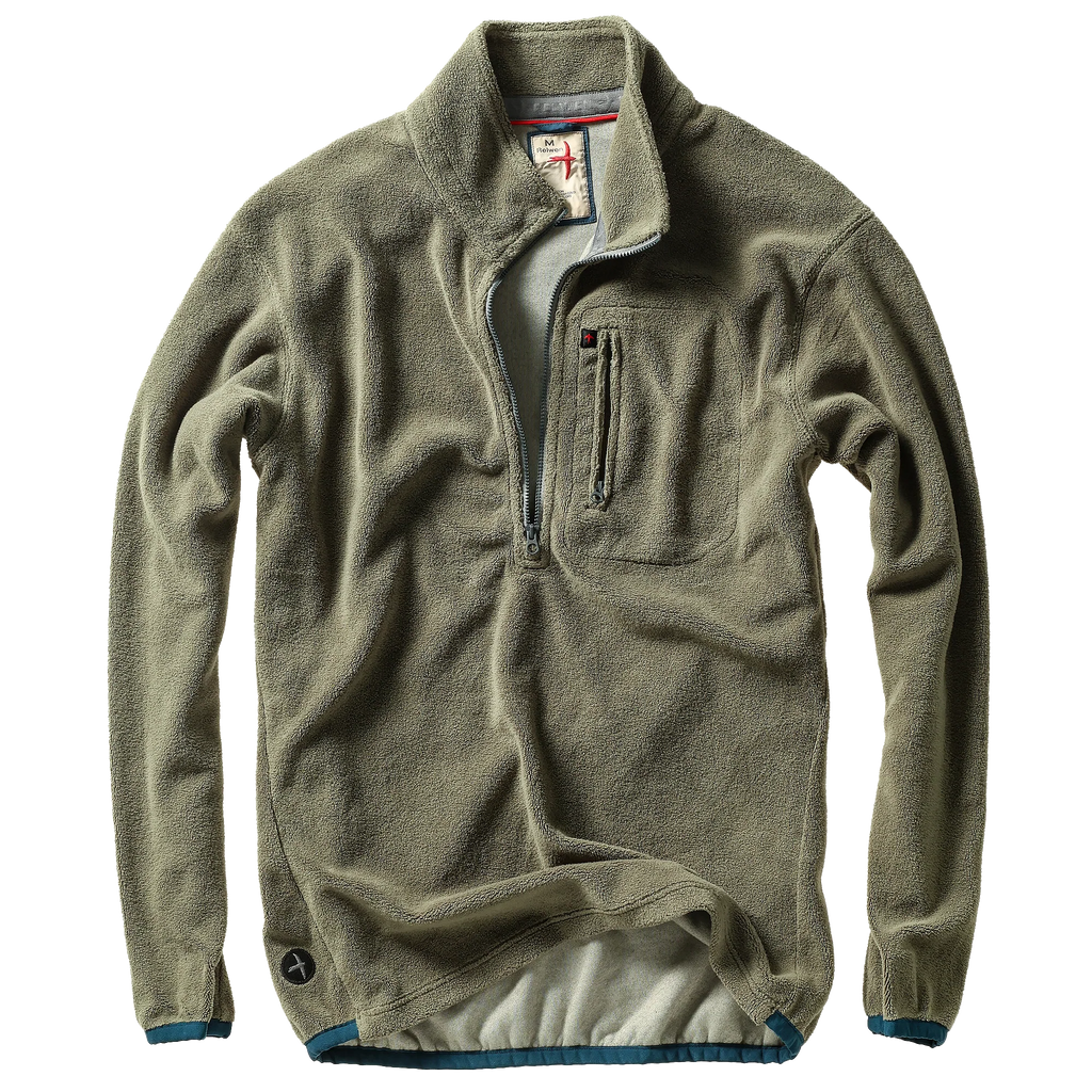 Green fleece jacket with a zipper on a white background