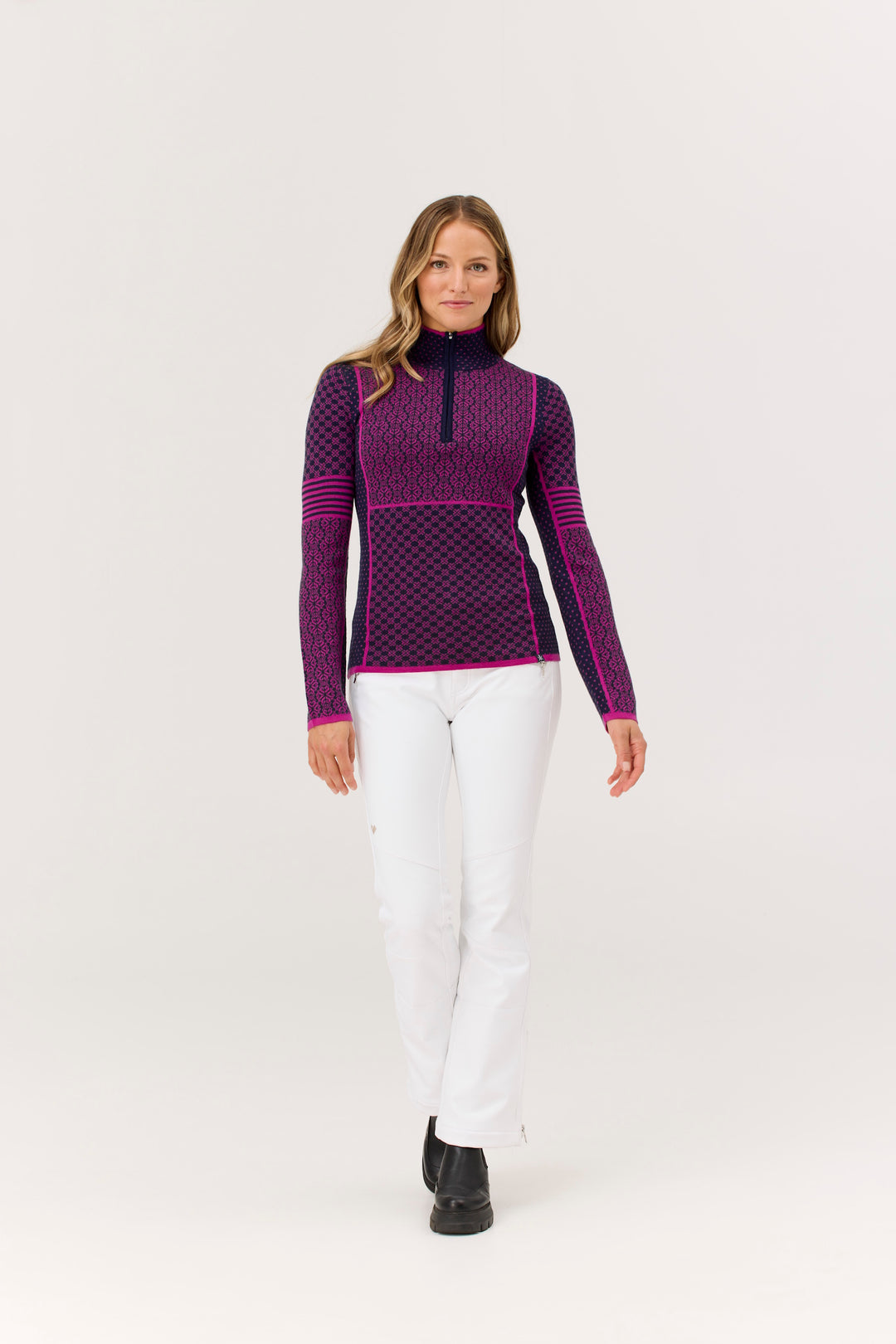 Krimson Klover Pow 100% Merino Zip Neck Sweater | Navy