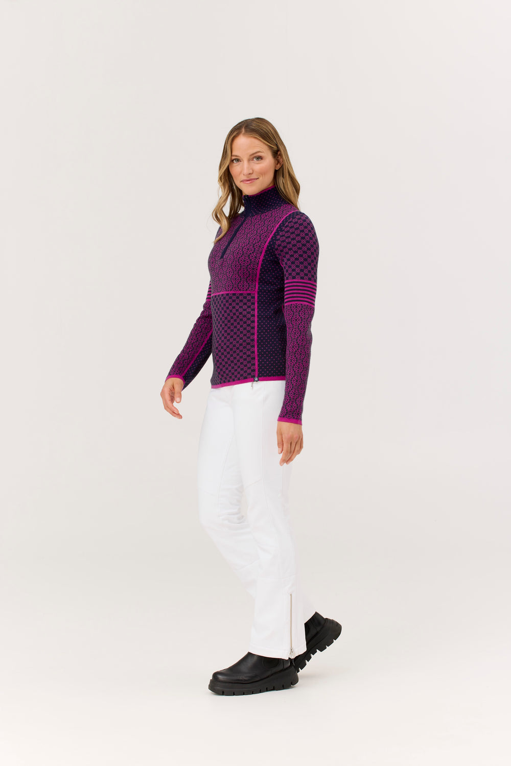 Krimson Klover Pow 100% Merino Zip Neck Sweater | Navy
