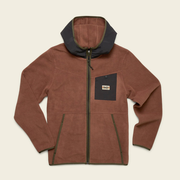 Brown jacket with a hood on a beige background