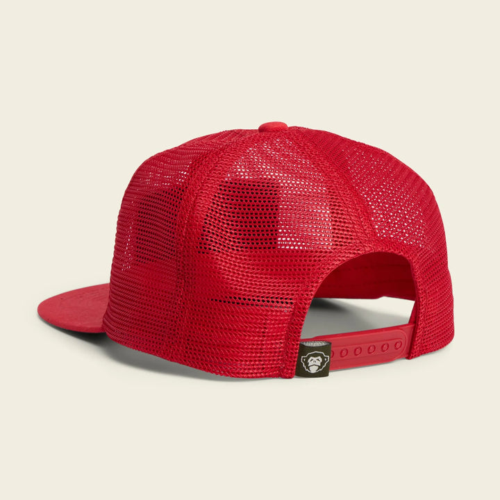 Red mesh cap on a beige background