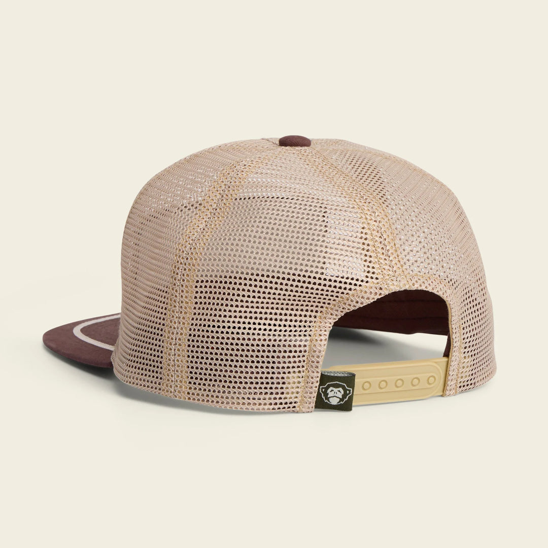 Beige mesh cap with brown visor on a beige background
