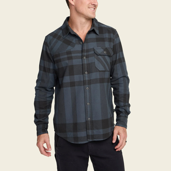 Man wearing a plaid shirt on a beige background