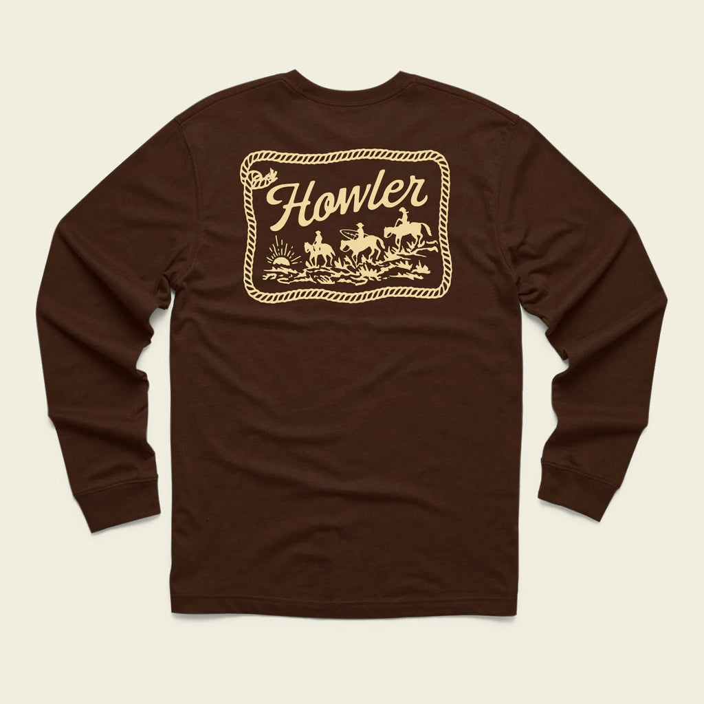 Brown long-sleeve shirt with 'Howler' logo on a beige background