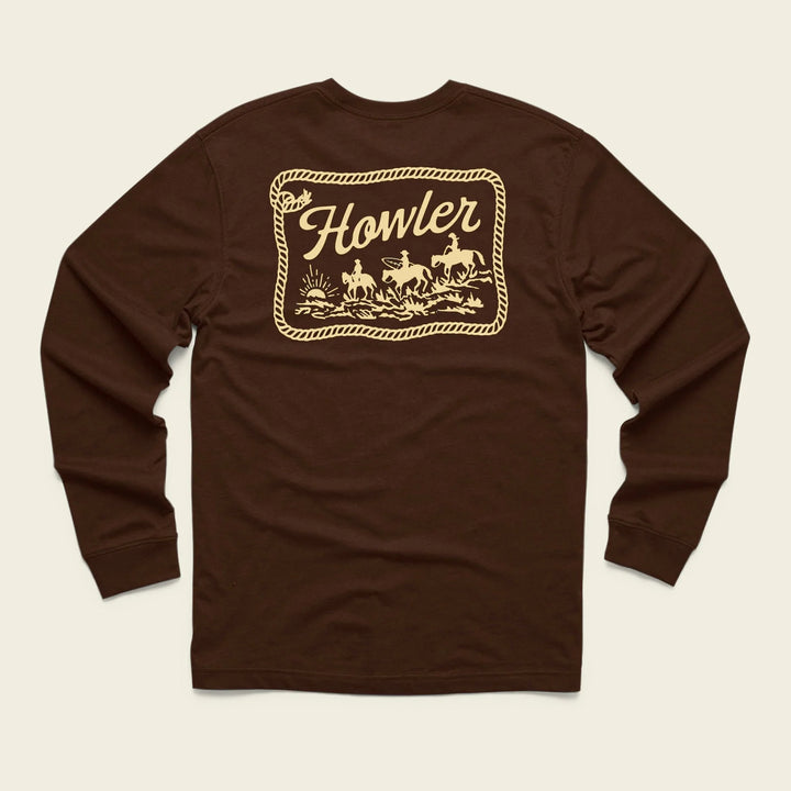 Brown long-sleeve shirt with 'Howler' logo on a beige background