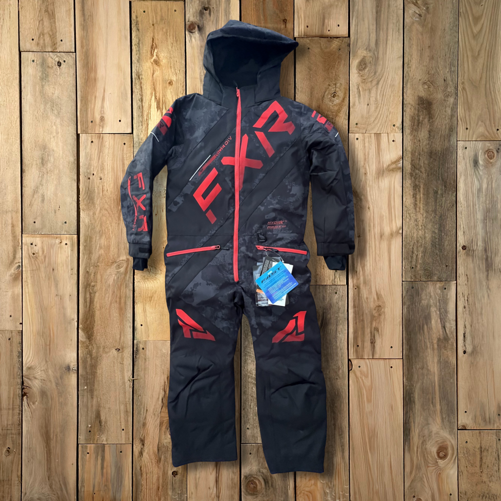 FXR Youth CX Monosuit 23 Black Camo Red Fade