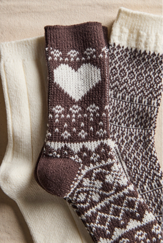 Free People Nordic Knit Sock Pack in Brown Combo