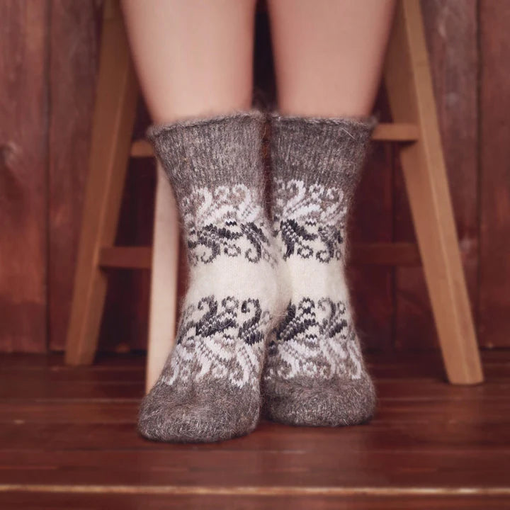 Siberia Spirit Women's Frosted Swirls Goat Wool Non-Binding Crew Socks