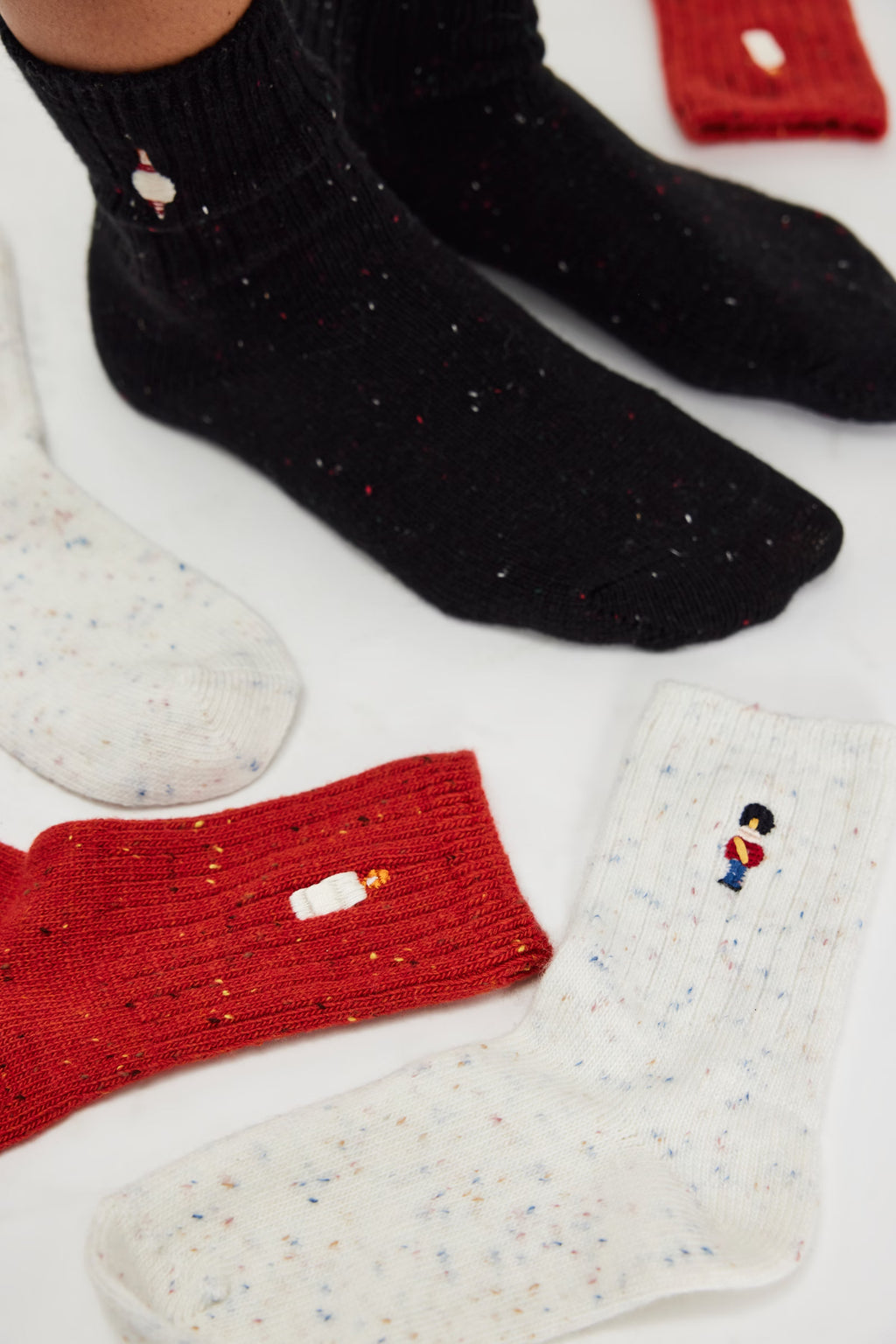 Free People Holiday Heritage Sock Pack in red-3 pair of holiday socks laid on white background