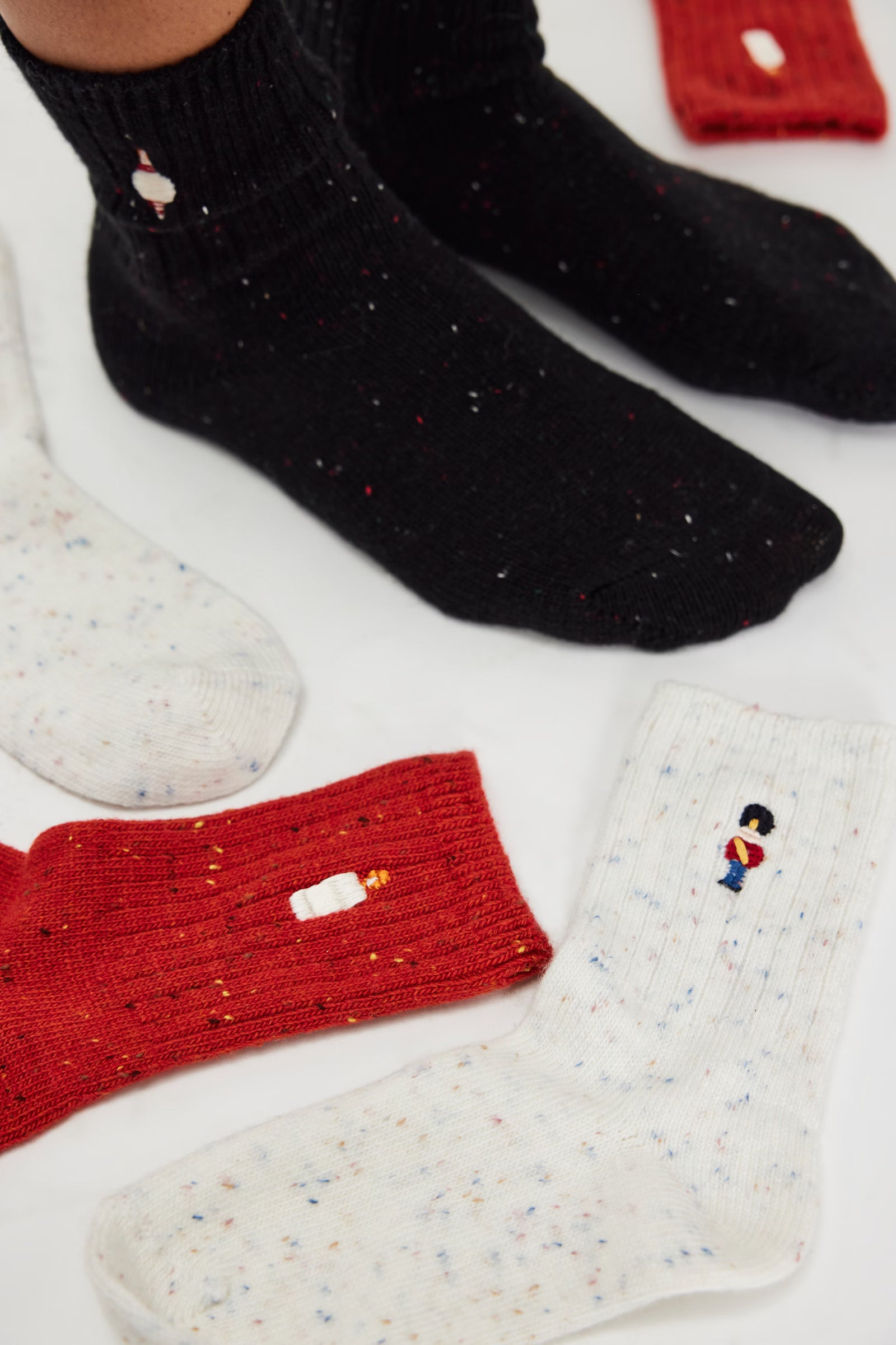 Free People Holiday Heritage Sock Pack in red-3 pair of holiday socks laid on white background