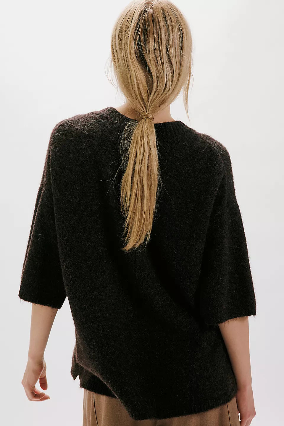 Free People Margot SoftSpun Sweater Tee in Black -back view of shirt on model