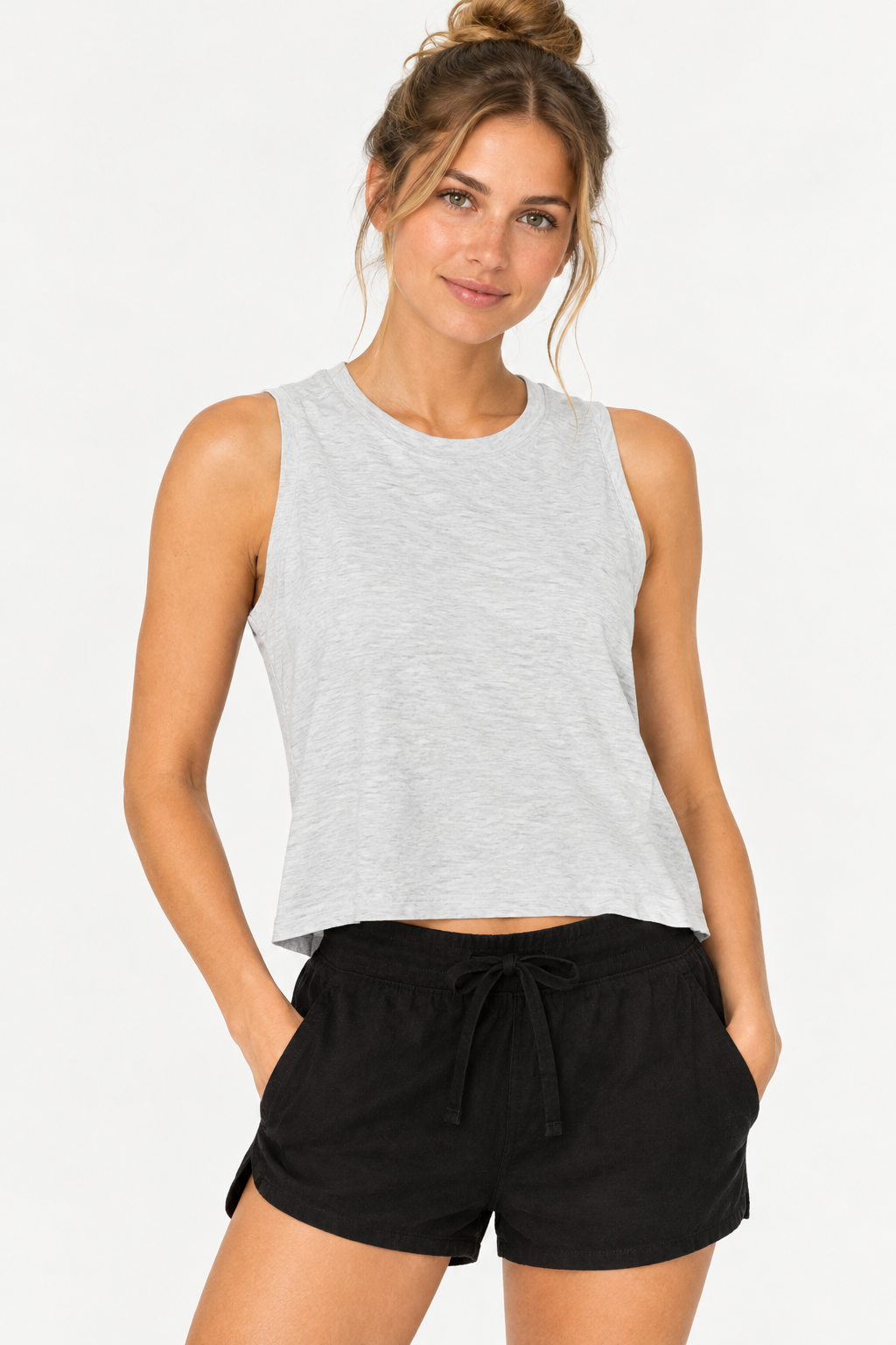 Tasc Nola Crop Tank | Light Gray Ripple