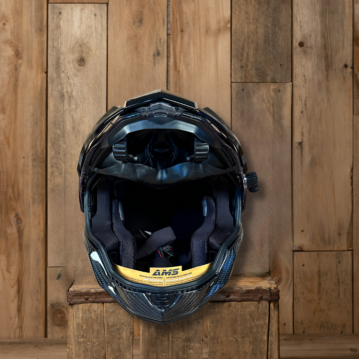 Mission Carbon Helmet with open face view