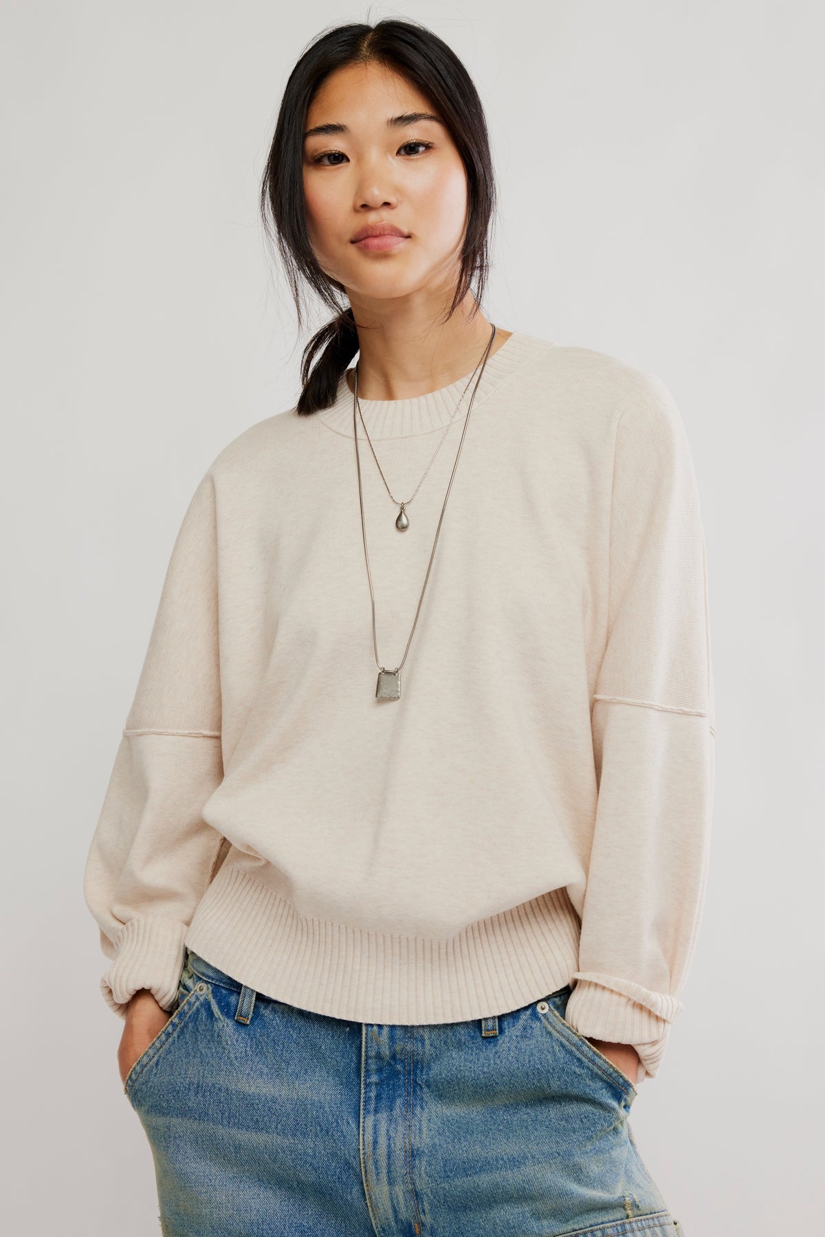 Free People Alma Pullover in Marshmellow Heather