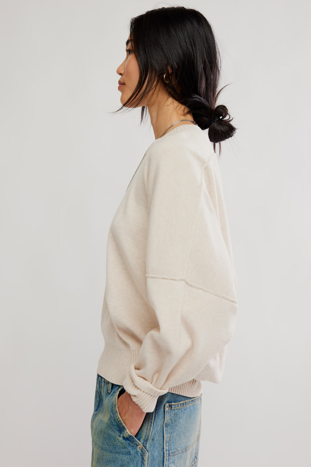 Free People Alma Pullover in Marshmellow Heather-side view