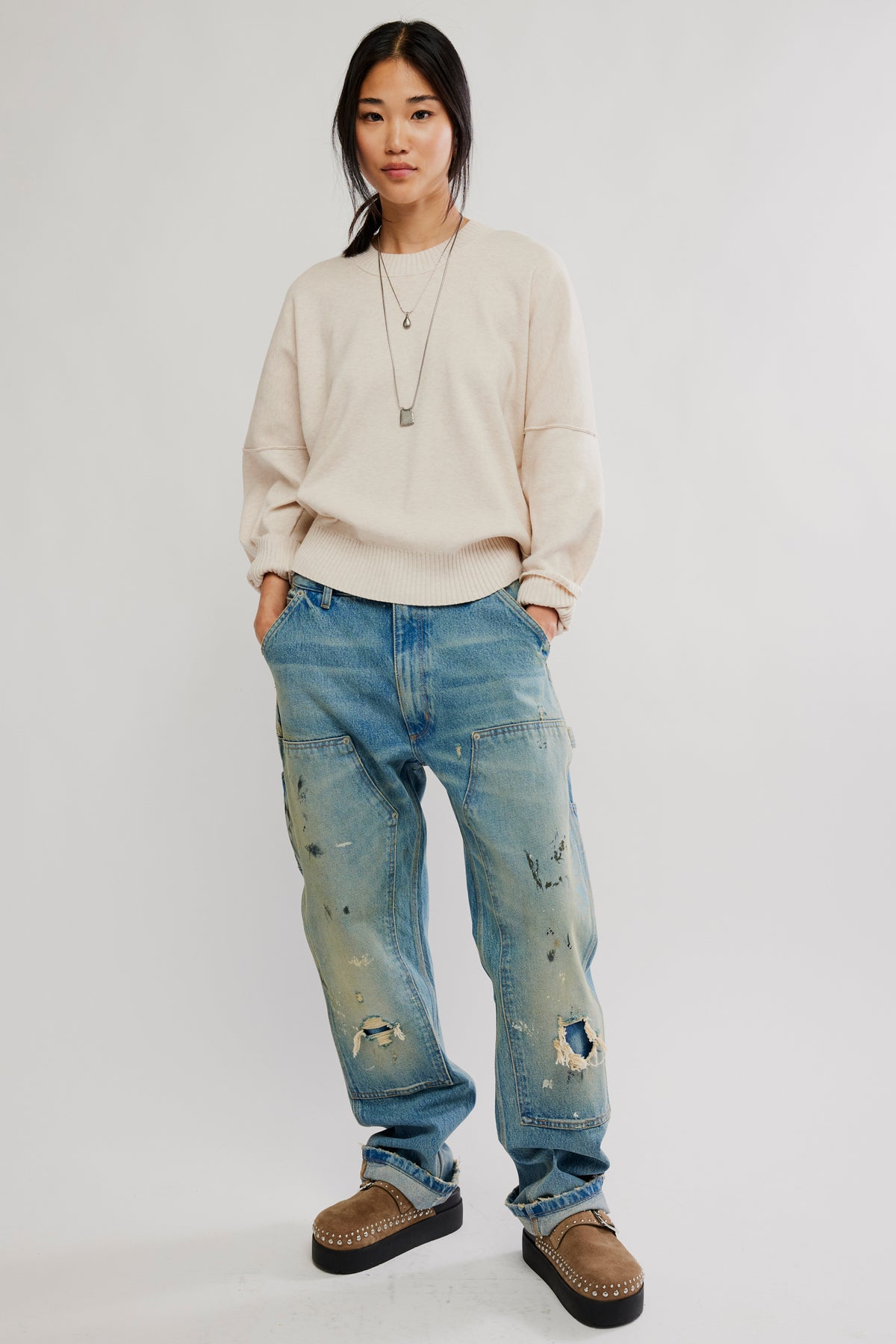 Free People Alma Pullover in Marshmellow Heather