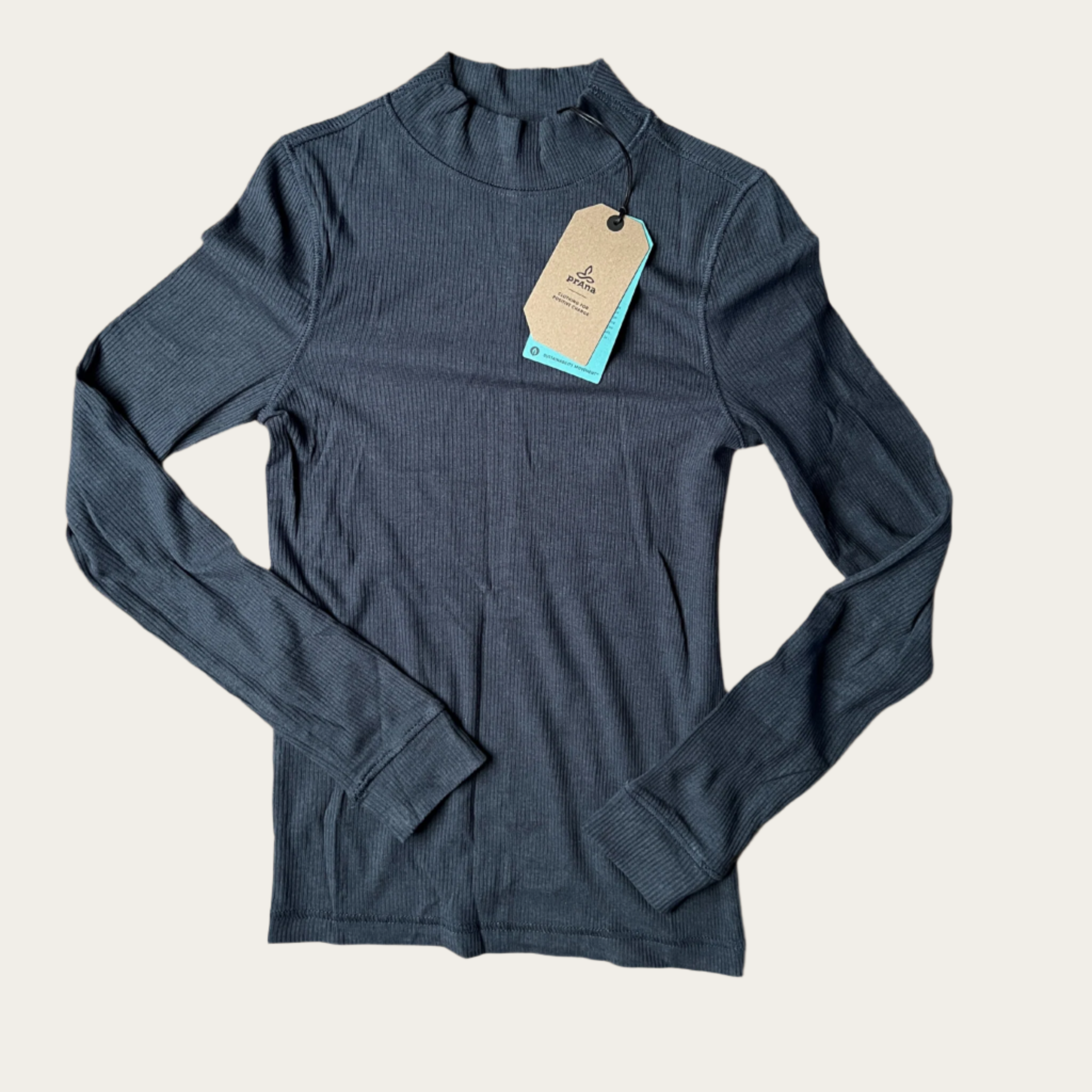 Prana W's Foundation Rib Mock Neck Grey Blue Heather