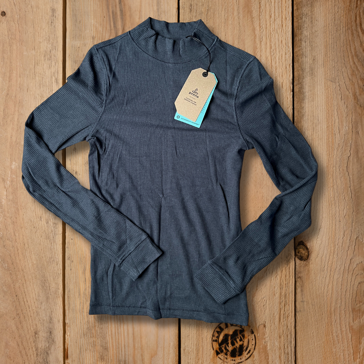 Prana W's Foundation Rib Mock Neck Grey Blue Heather