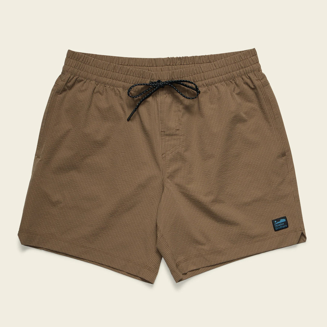 Brown shorts with a drawstring on a white background