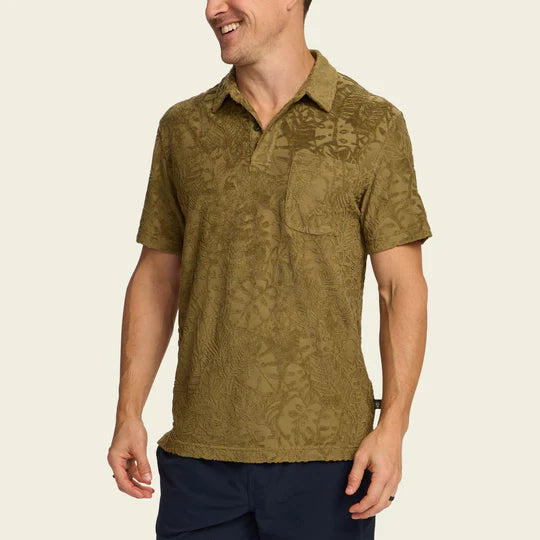 Howler Brothers Men's Plusherman Terry Polo | Leafy Lithographs : Olive