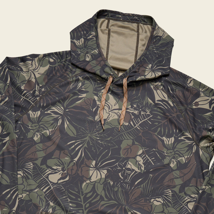 Hoodie with a tropical leaf pattern on a white background