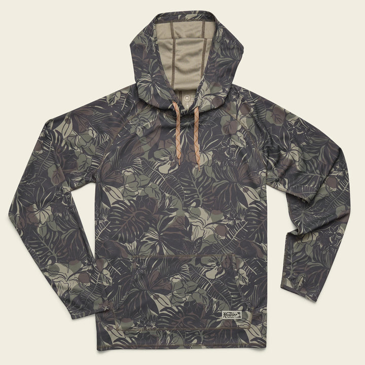 Hoodie with tropical leaf pattern on a beige background