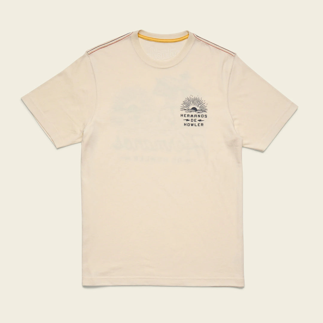 Beige t-shirt with a logo on a light beige background