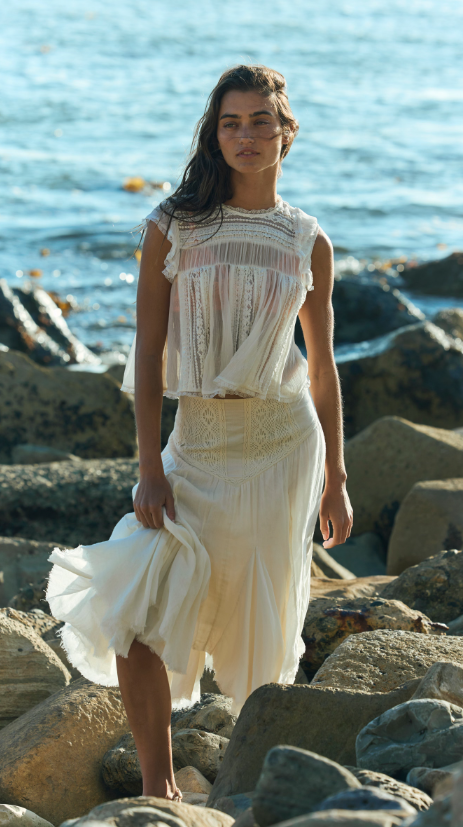 Free People Frida Godet Midi Skirt | Ivory