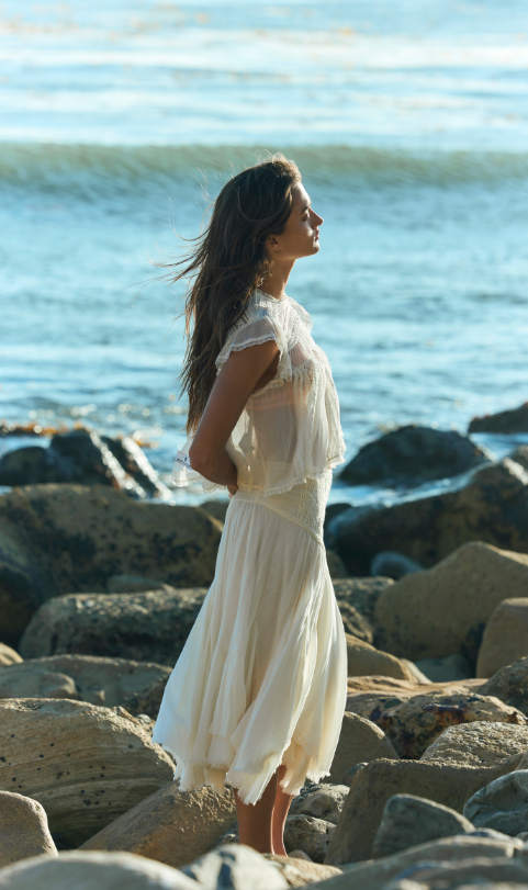 Free People Frida Godet Midi Skirt | Ivory