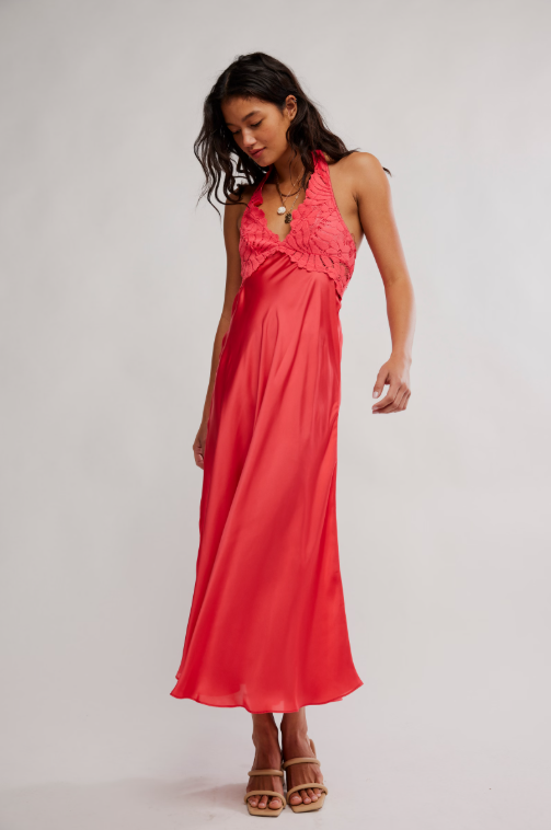 Free People Petal Party Midi Slip - Tart Berry