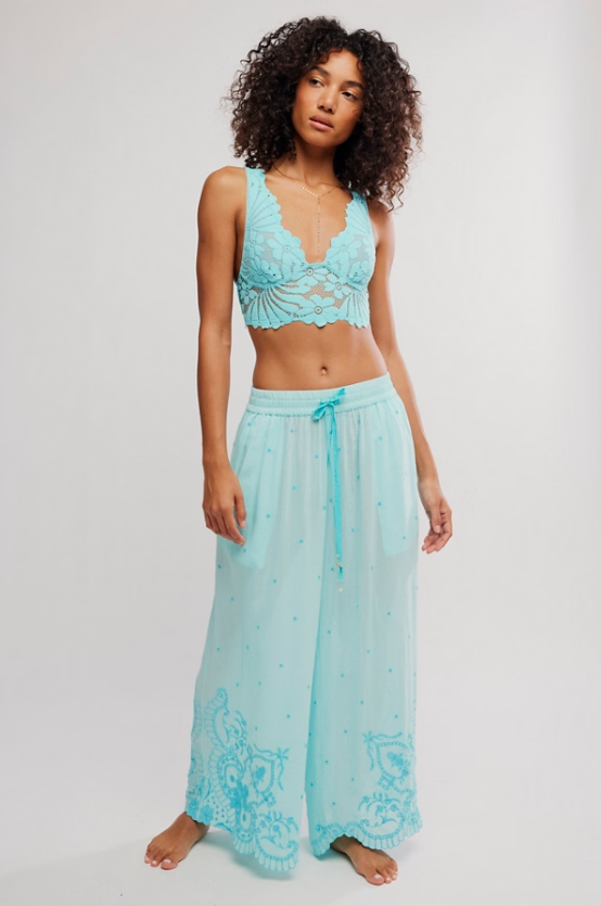 Free People Wishful Thinking Pant in Waterspout. front view on model 