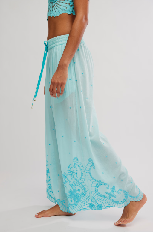 Free People Wishful Thinking Pant in Waterspout side view of pant on model