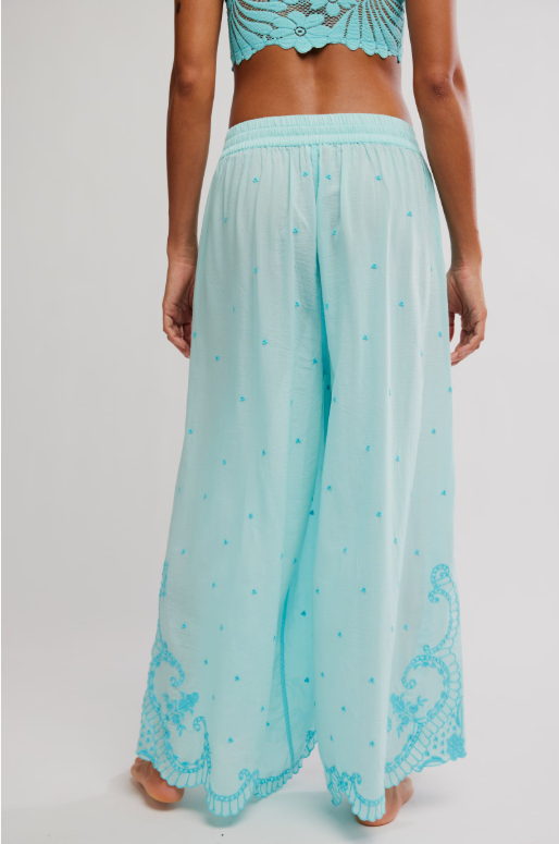Free People Wishful Thinking Pant in Waterspout. back view of pant on model