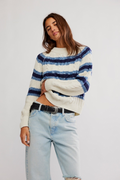 Frankie Cable Striped Knit Sweater in Ivory Combo