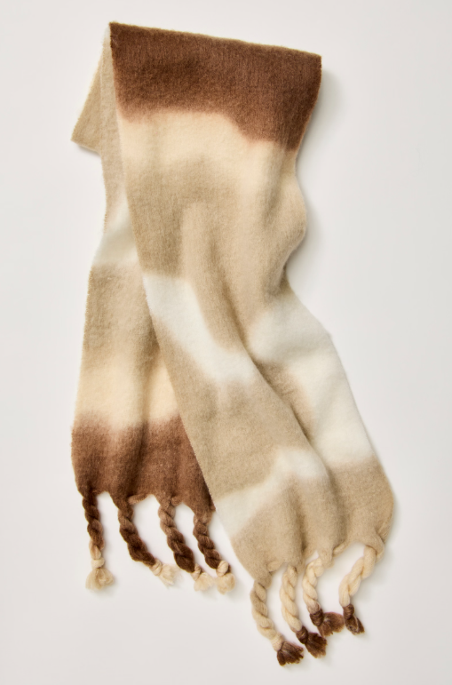 brown and beige scarf on white background